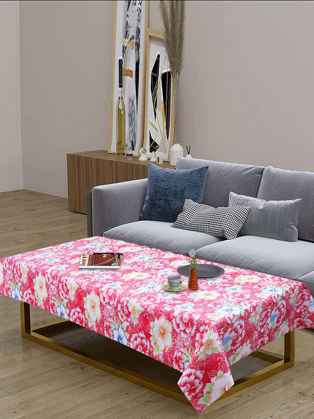 Dakshya Industries Pink & White Printed Rectangular 4-Seater Table Cover-picture-29