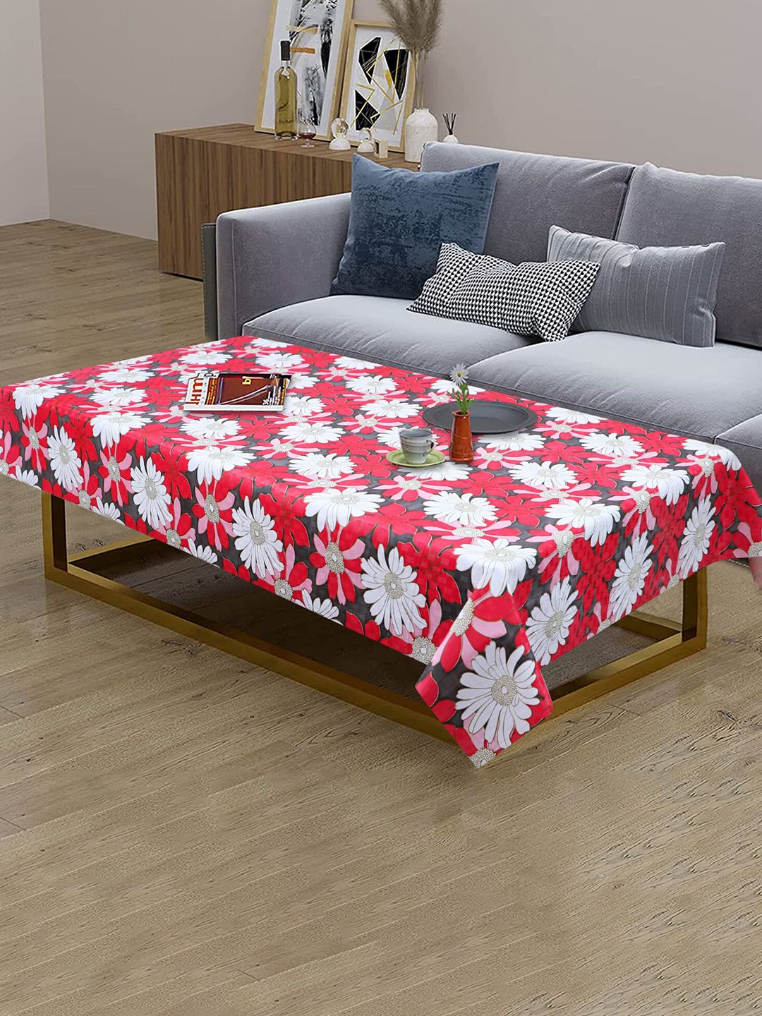 Dakshya Industries Red & White Floral Printed Rectangular 4-Seater Table Cover-picture-38