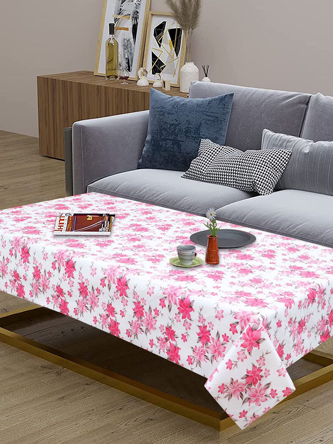 Dakshya Industries White & Pink Printed Rectangular 4 Seater Table Cover-picture-20