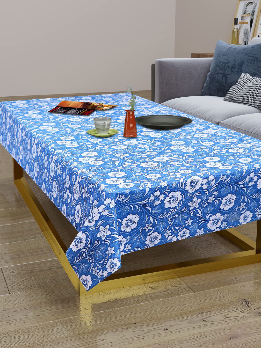 Dakshya Industries Blue & White Printed Rectangular 4-Seater Table Cover-picture-33