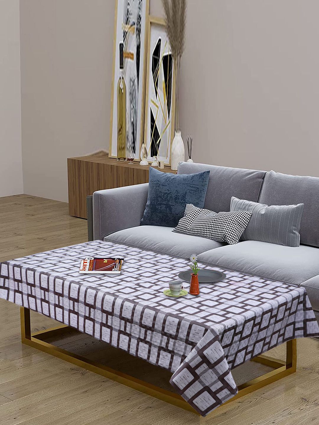 Dakshya Industries Brown & White Printed Rectangular 4 Seater Table Cover-picture-19