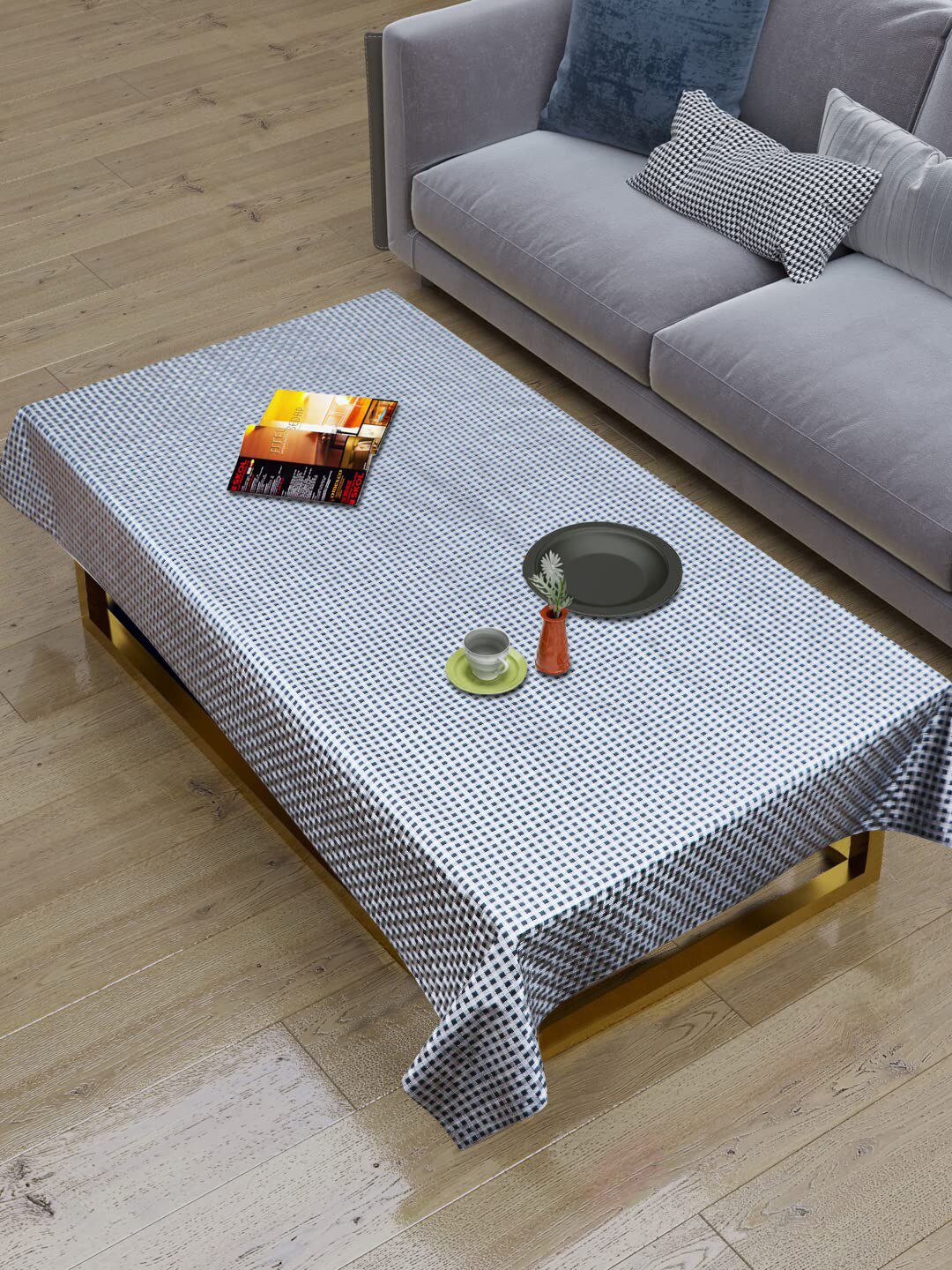 Dakshya Industries Grey Checked Rectangular 4-Seater Table Cover-image-27