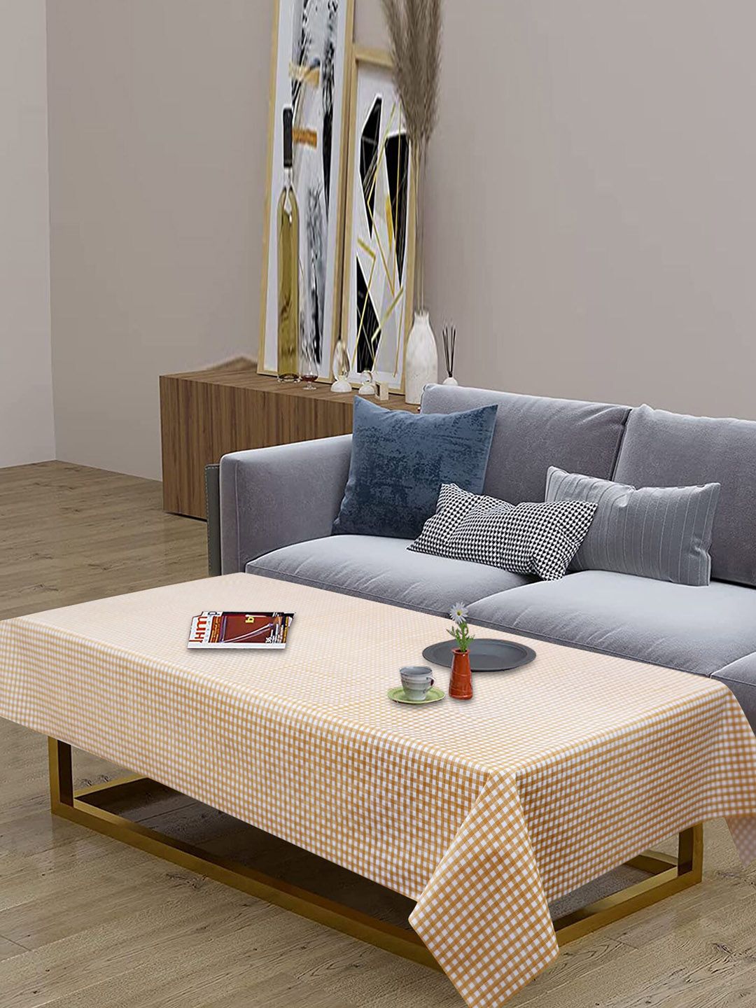 Dakshya Industries Beige & White Checked Rectangular 4-Seater Table Cover-picture-26