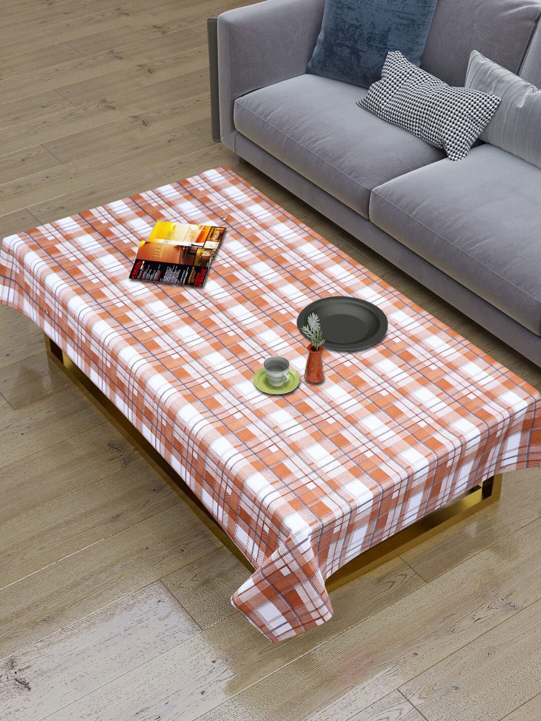 Dakshya Industries Brown & White Printed Rectangular 4-Seater Table Cover-picture-21