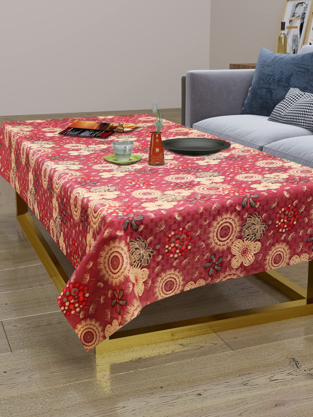 Dakshya Industries Maroon-Coloured & Beige Printed Rectangular 4-Seater Table Cover-picture-35