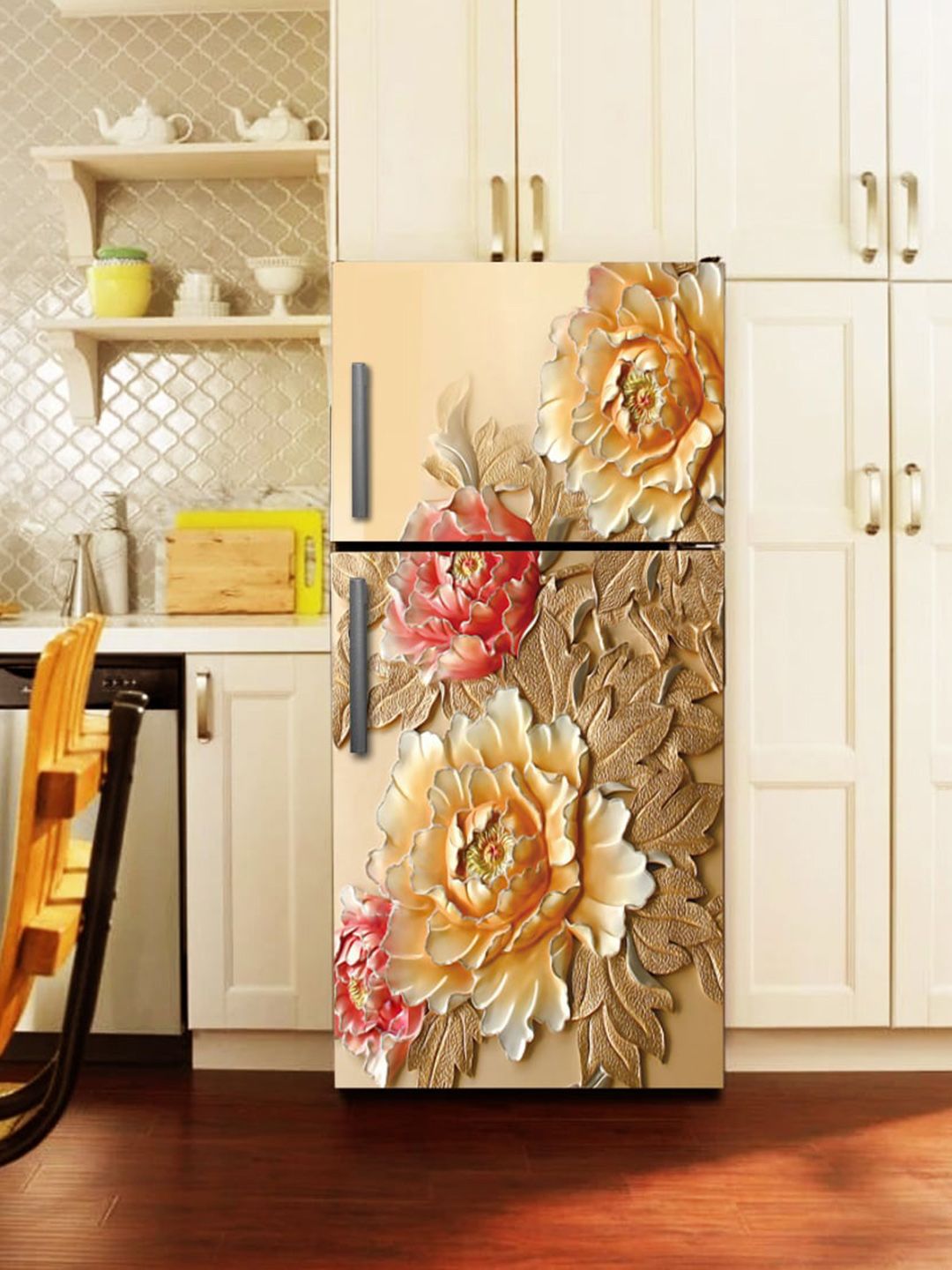 WallDaddy Brown Floral-Printed Refrigerator Sticker-picture-35