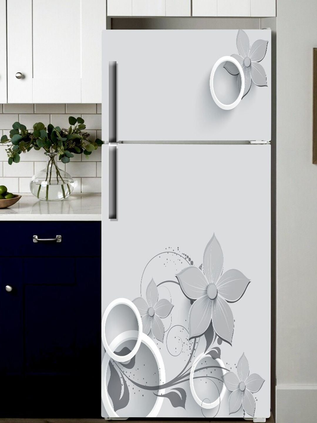 WallDaddy Grey Floral Printed Refrigerator Sticker-picture-34
