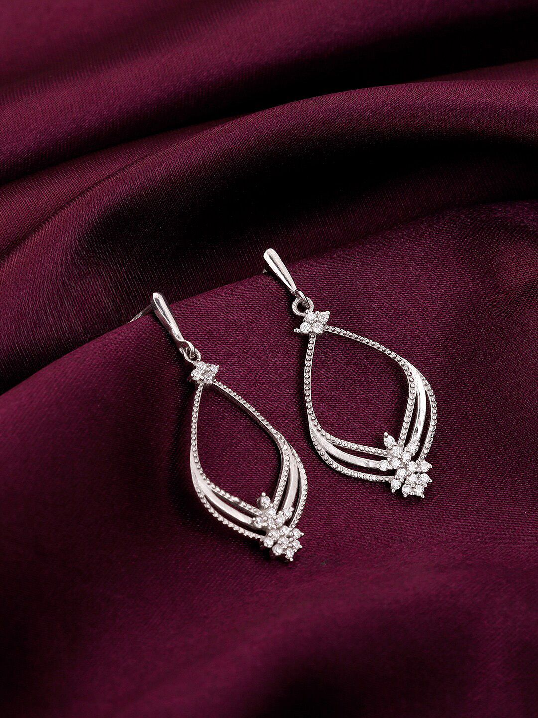GIVA Sterling Silver Rhodium-Plated Zircon-Studded Contemporary Drop Earrings-picture-12