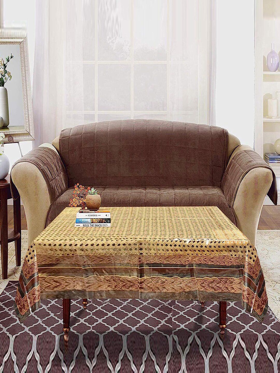 Kuber Industries Brown Printed 4-Seater Rectangular Table Cover-image-29