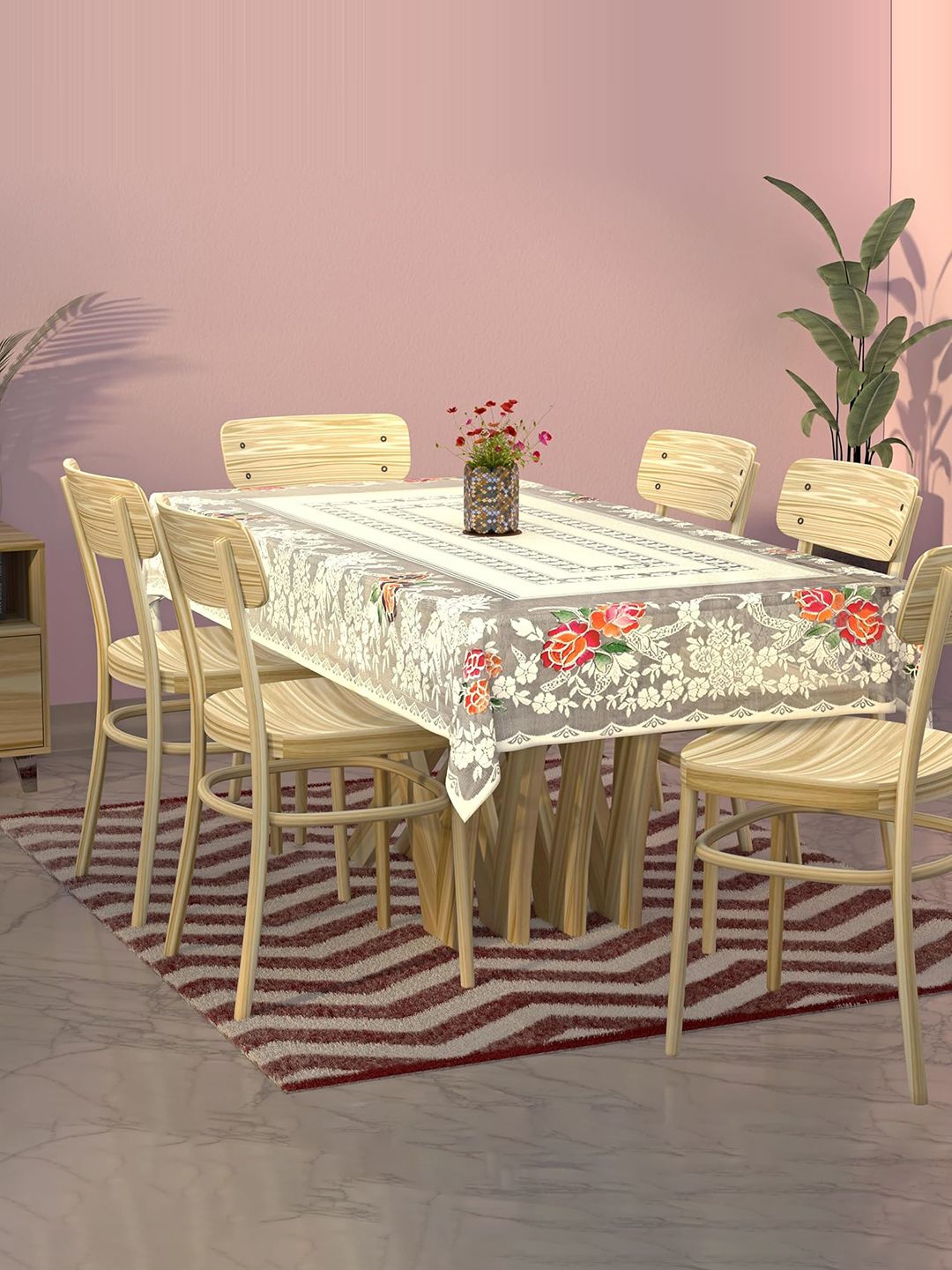Kuber Industries Cream & Yellow Self-Design 6-Seater Rectangular Table Cover-image-29