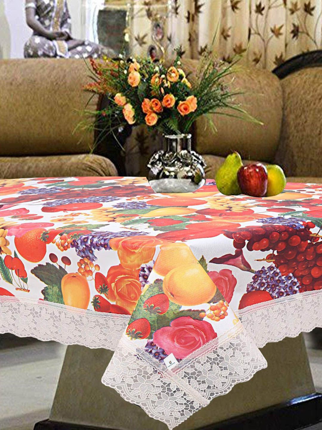 Kuber Industries White & Red Printed 4-Seater Rectangular Table Cover-picture-37