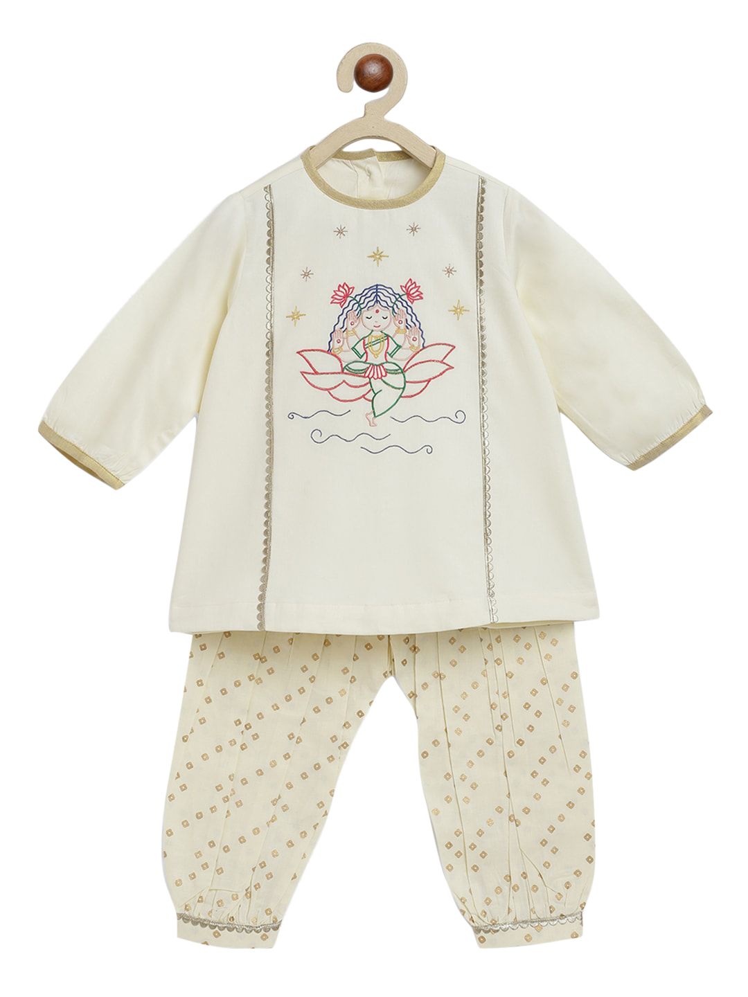 Tiber Taber Infants Girls Goddess Lakshmi Embroidered Gotta Patti Cotton Top With Salwar-picture-15