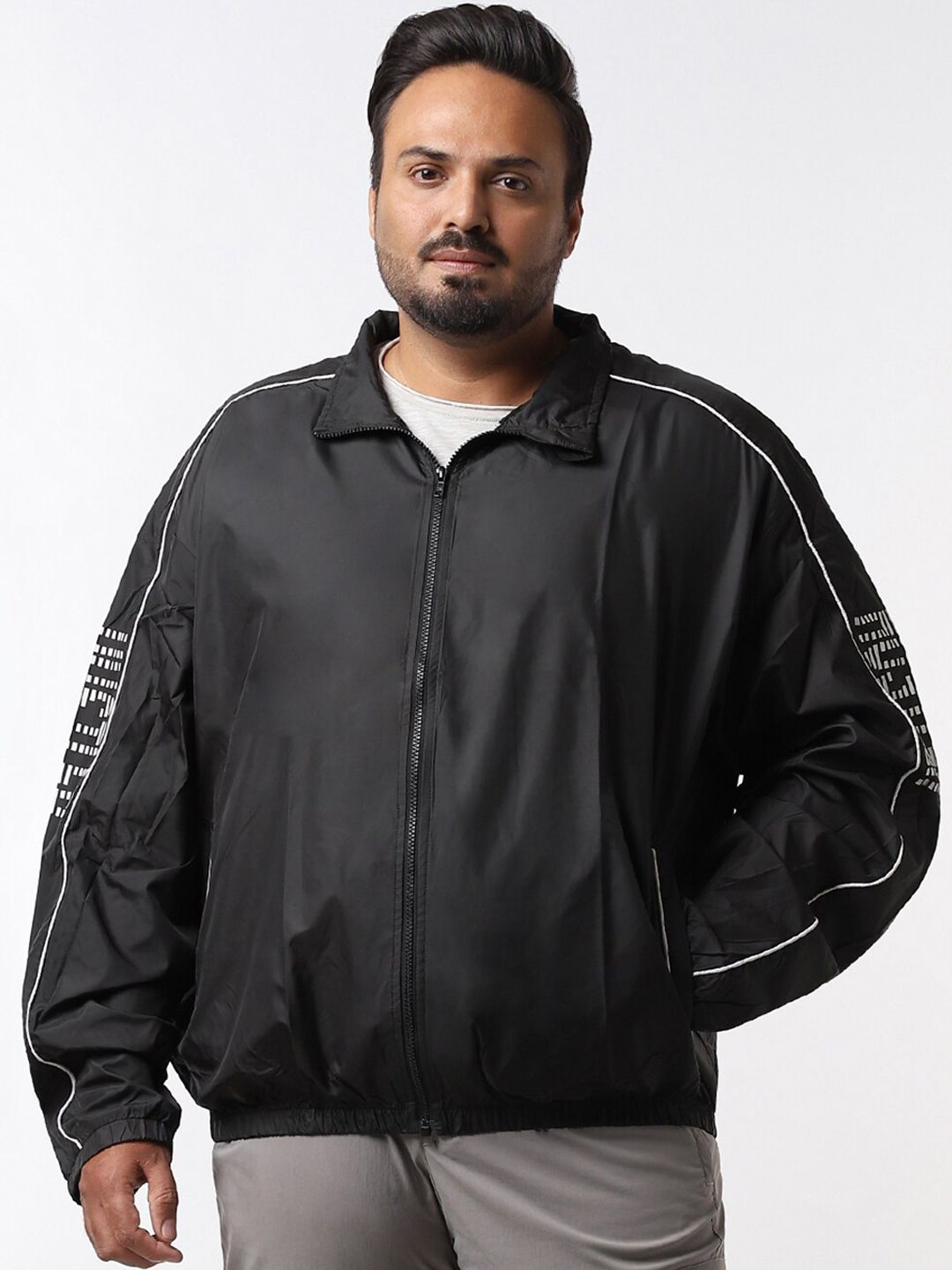 Buy Men's Grey & Black Color Block Windcheater Jacket Online at Bewakoof