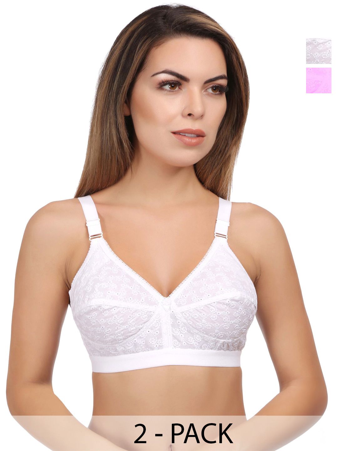 Eve's Beauty Pack Of 2 Self design Full Coverage Non Padded Minimizer Bra With Side Shaper-picture-14