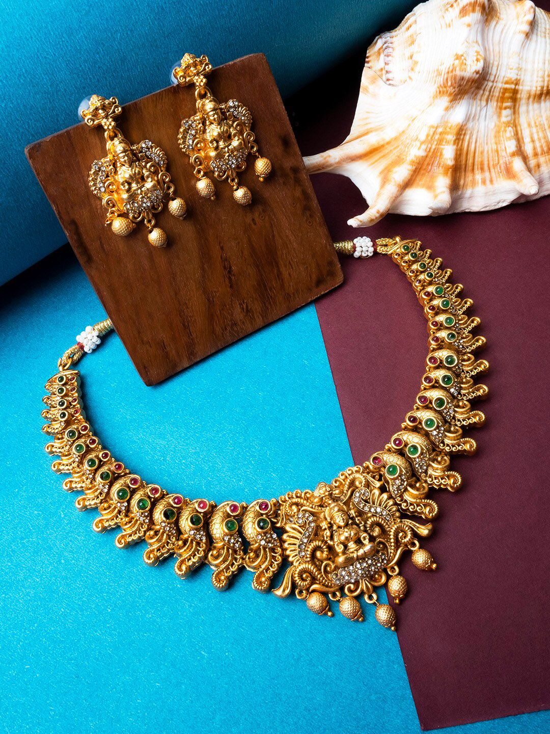 StileAdda Gold-Plated Stones Studded & Beaded Temple Jewellery Set-picture-13