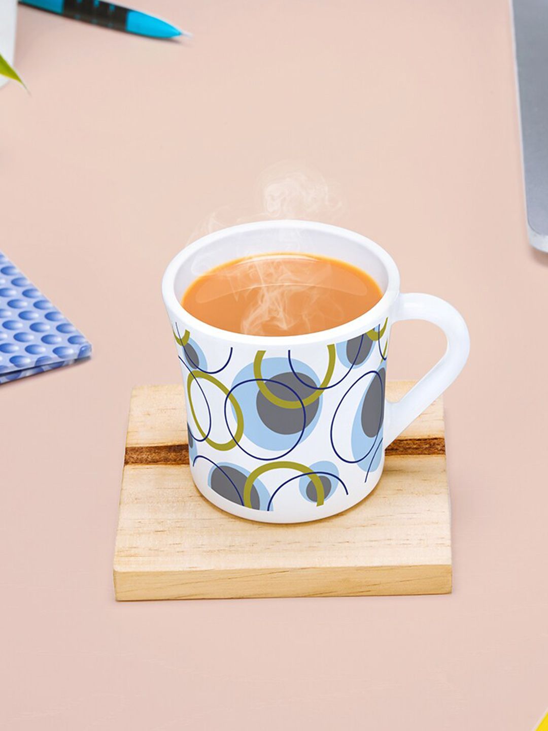 Larah by BOROSIL Nola 6 Pcs White & Grey Geometric Printed Opalware Mugs - 210 ML Each-image-22