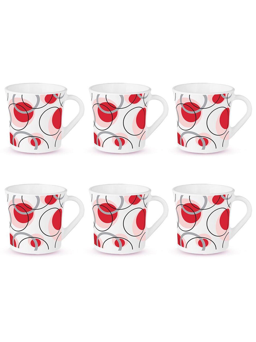 Larah by BOROSIL White & Red 6 Pcs Printed Opalware Matte Mugs - 210 ML Each-image-45