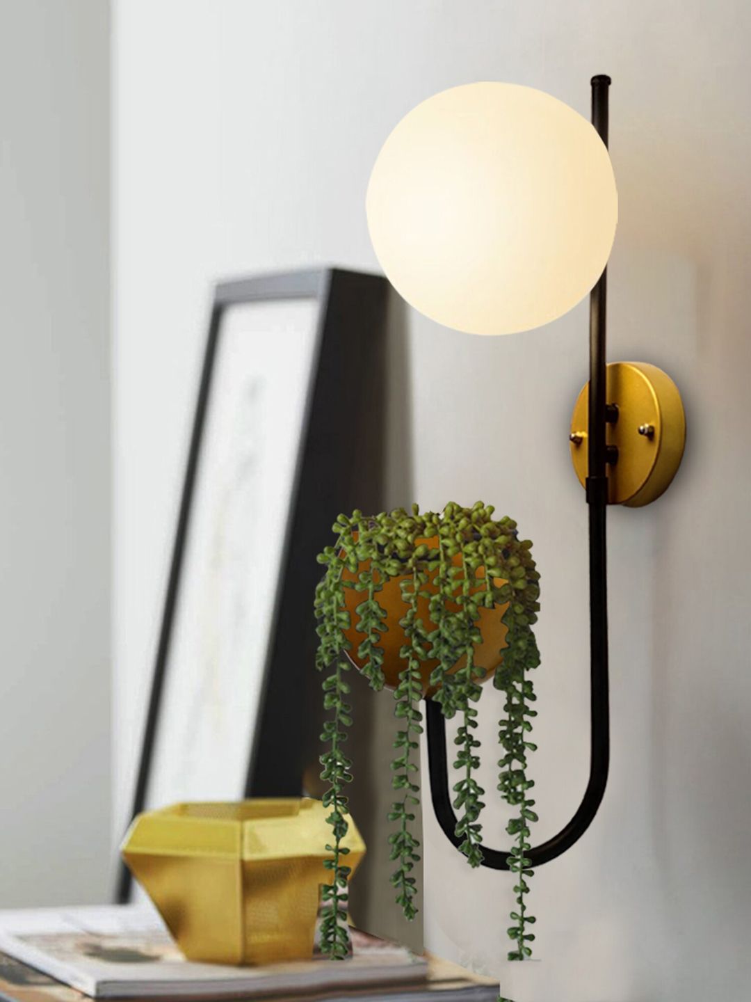 Homesake Brown & White Spherical Wall Lamp With Storage Planter-image-49