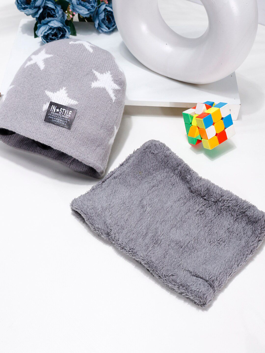 PASSION PETALS Kids Printed Woollen Beanie With Scarf-picture-56