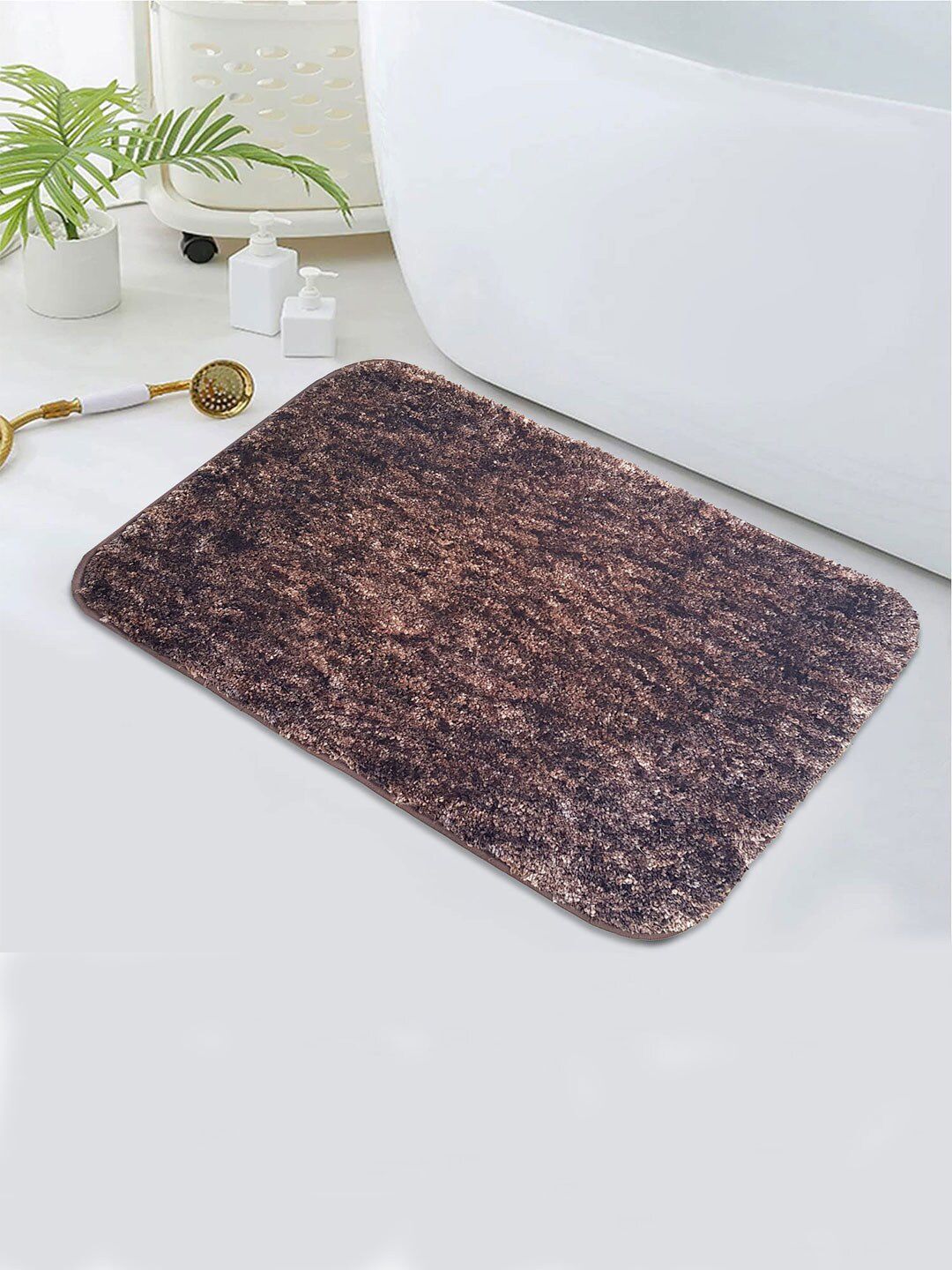 LUXEHOME INTERNATIONAL Hawaii Coffee Brown Anti-Skid Bath Rug