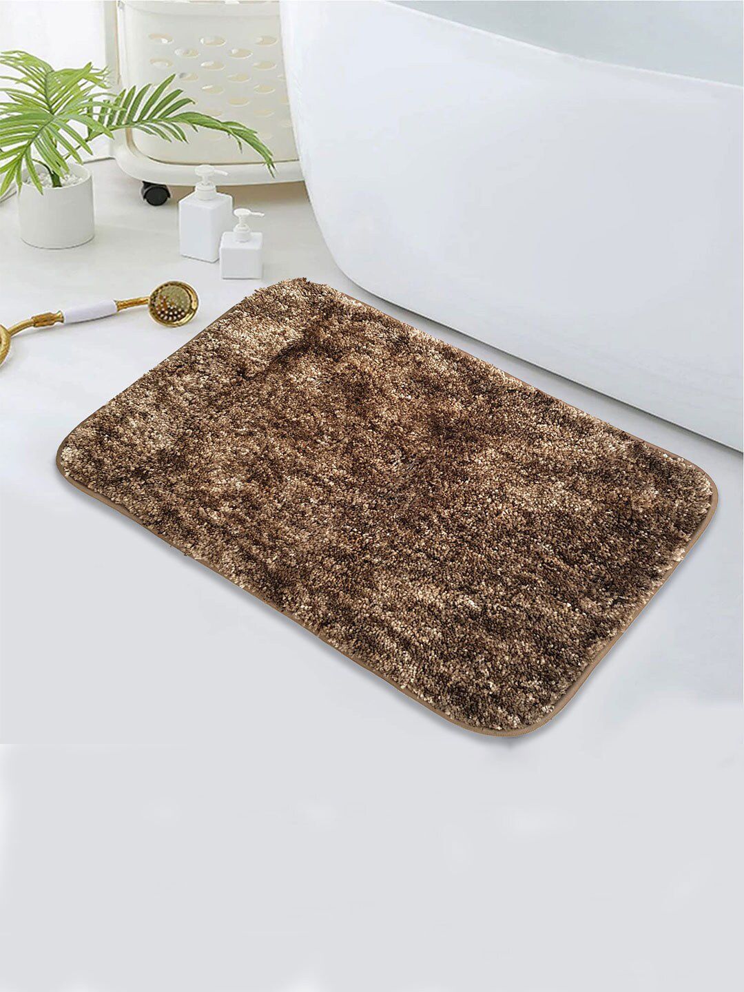 LUXEHOME INTERNATIONAL Brown Self-Designed Microfibre 2200 GSM Anti-Skid Bath Rug