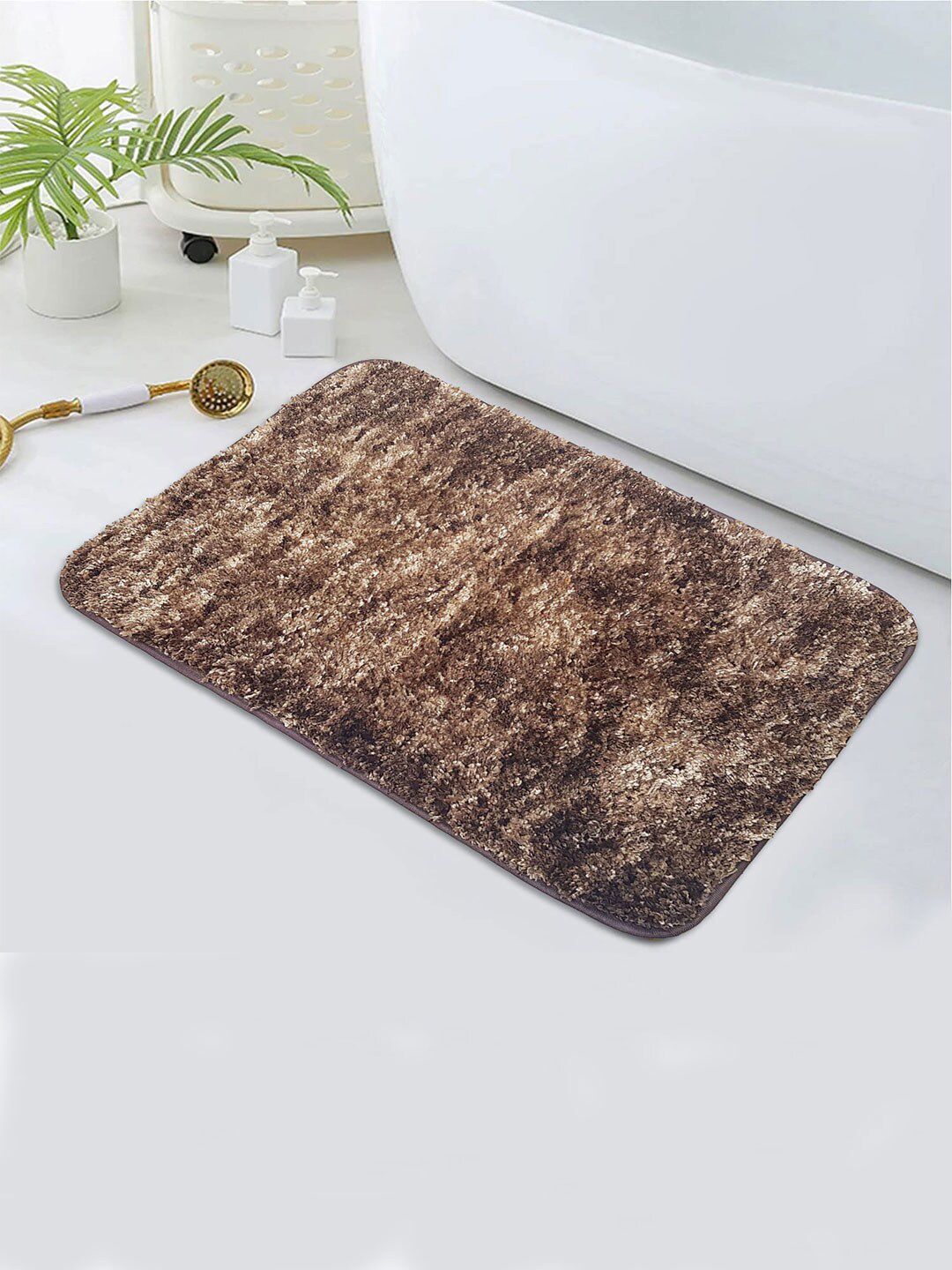 LUXEHOME INTERNATIONAL Brown Self-Designed 2200 GSM Anti-Skid Bath Rug