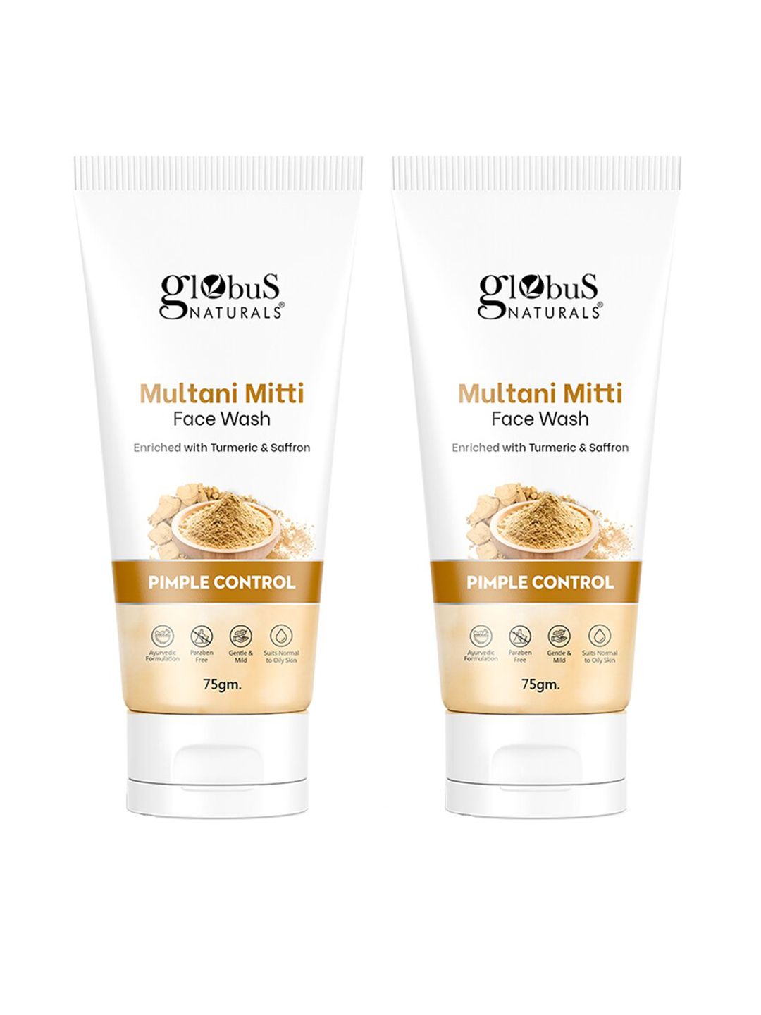 Globus naturals Set of 2 Multani Mitti Face Wash with Turmeric & Saffron - 75 g each-image-0