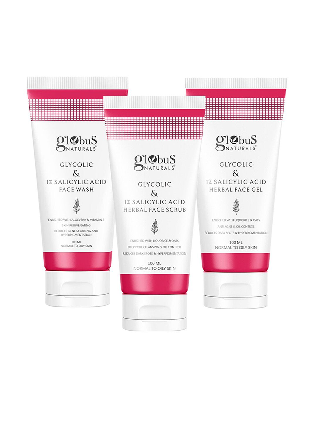 Globus naturals Glycolic & 1% Salicylic Acid Face Wash + Face Scrub + Face Gel- 100ml Each-picture-10