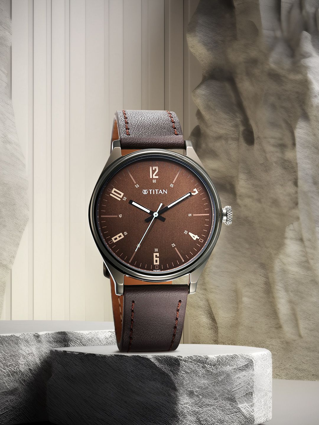 Titan mens analogue leather on sale watch