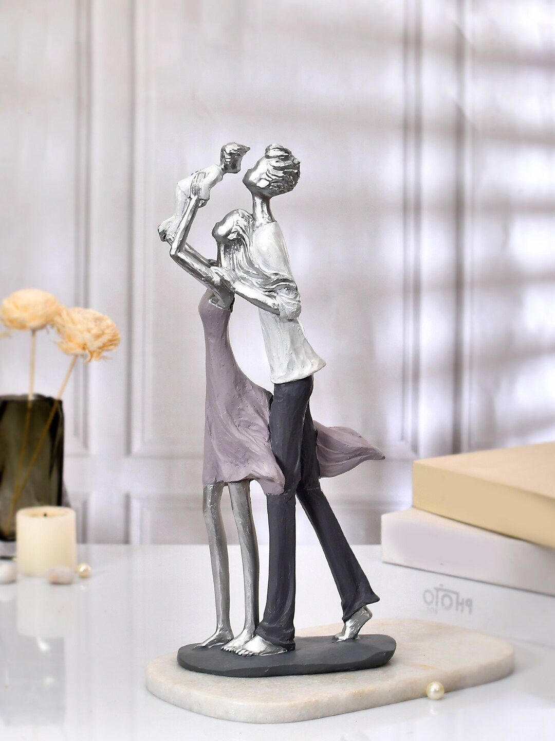 TAYHAA Black & White Textured Metallic Finish Family Love Showpiece-picture-49