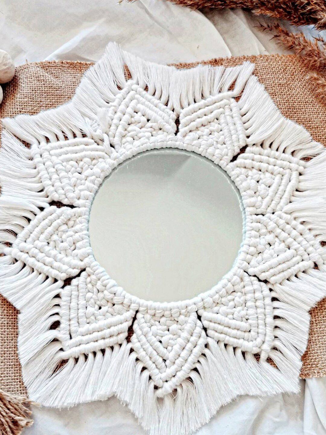 Kaahira White Boho Macrame Wall Mirror-image-49