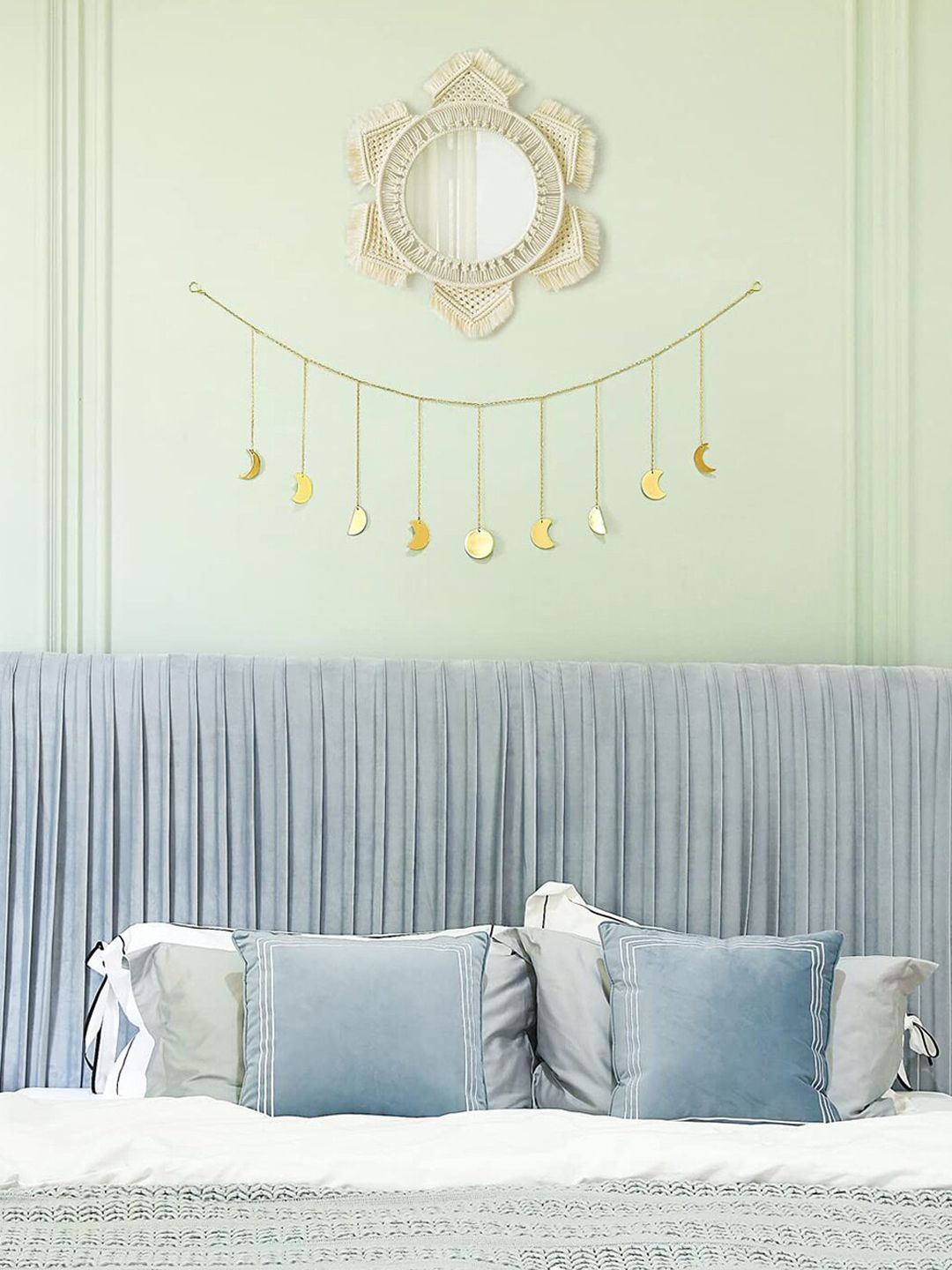 Kaahira Off White Round Shape Boho Macrame Decor Wall Mirror-image-48