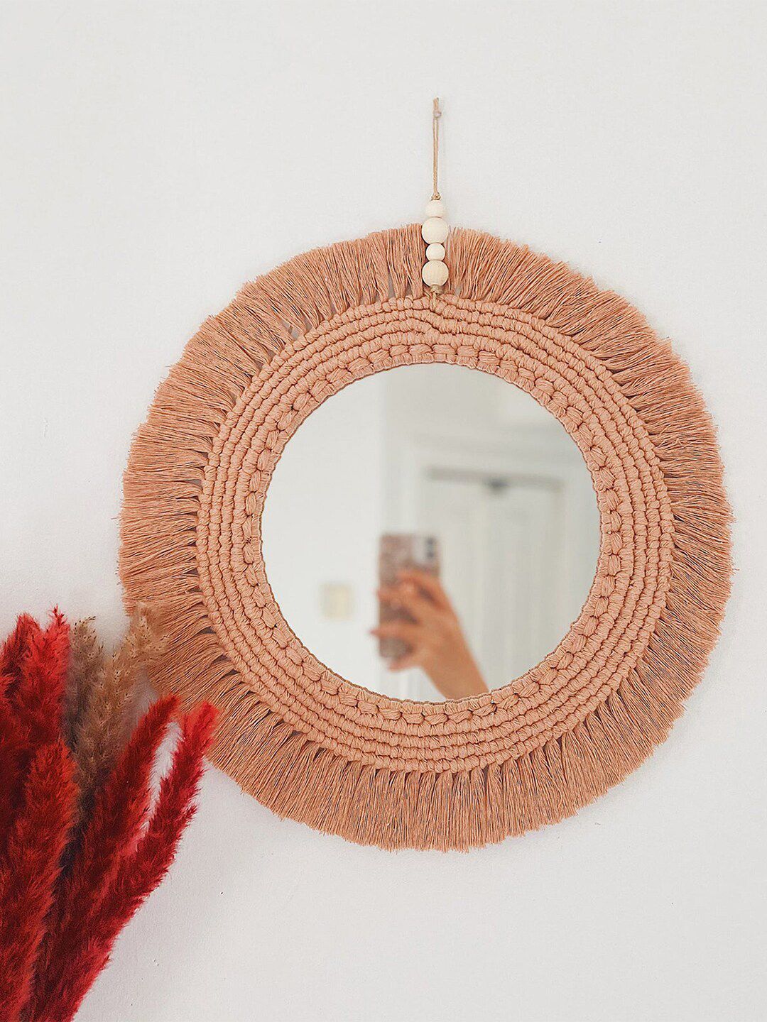 Kaahira Peach-Coloured Boho Decor Macrame Wall Mirror-image-46