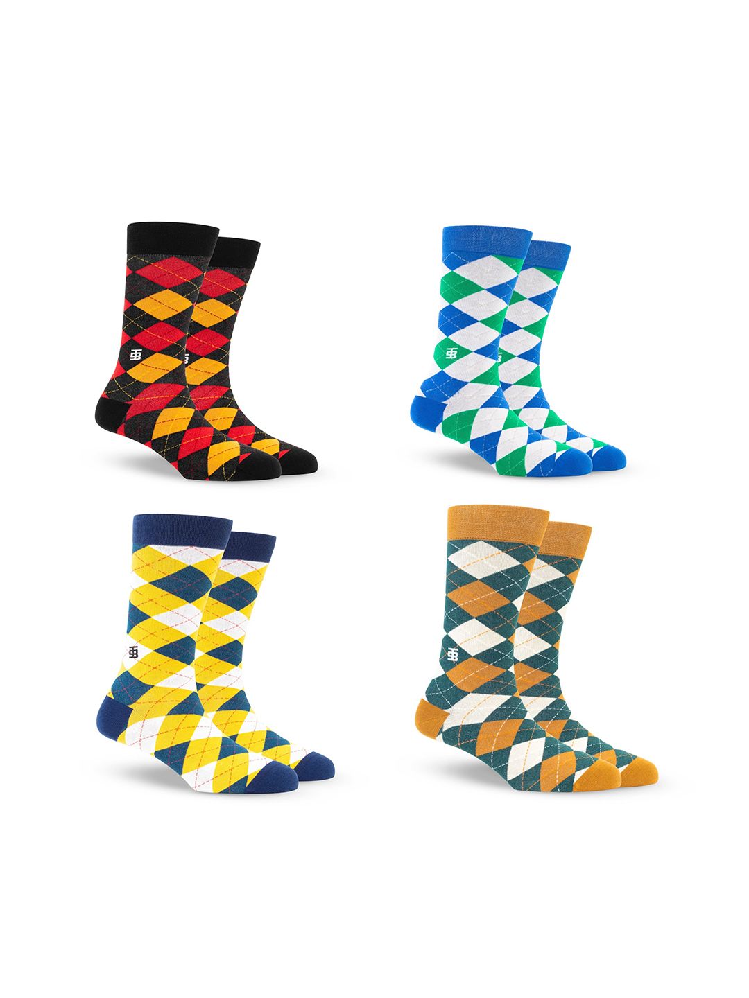 SockSoho Men Pack Of 4 Checked Calf-Length Socks-picture-11
