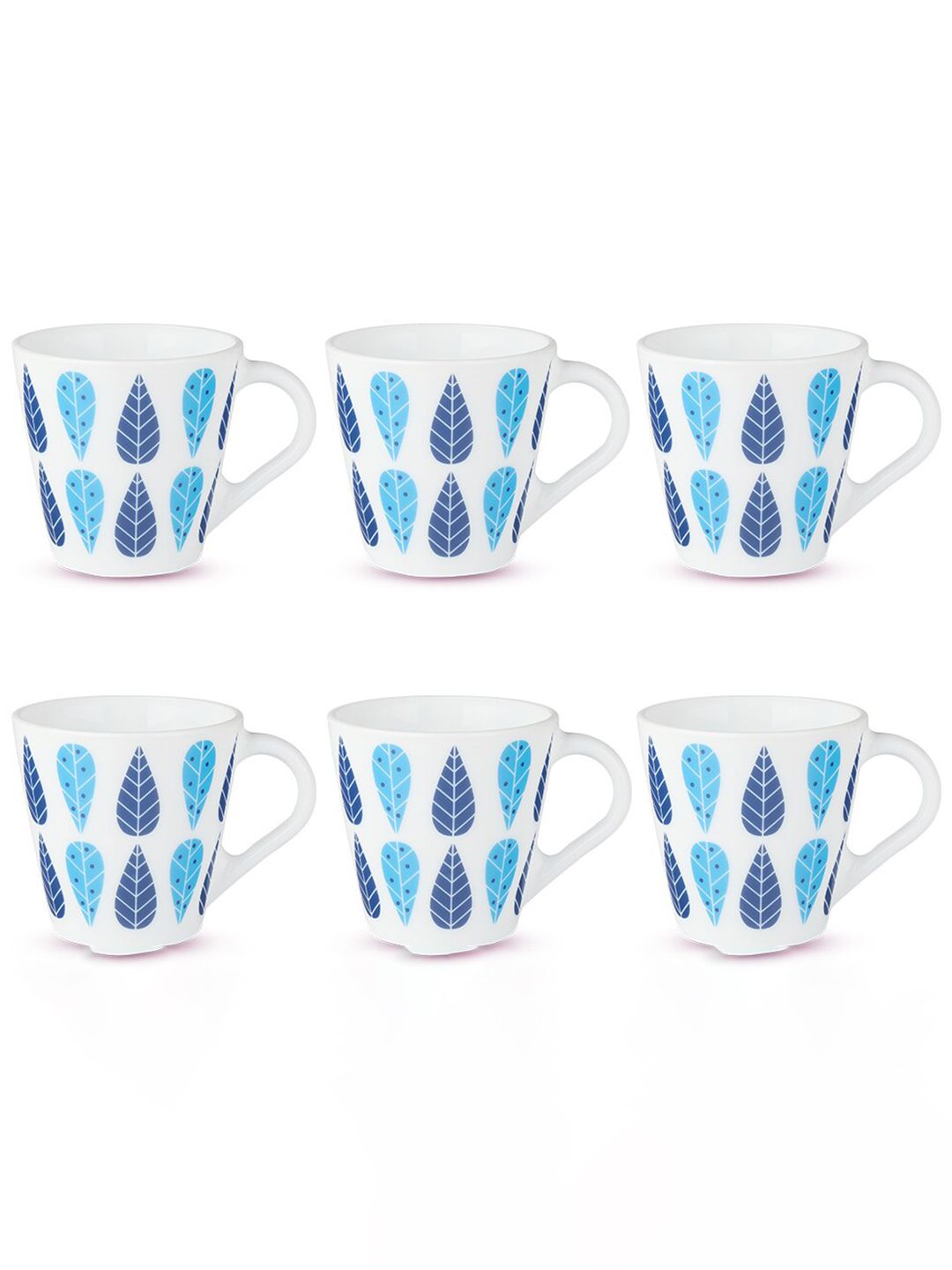 Larah by BOROSIL 6 Pcs White & Blue Printed Opalware Matte Mugs - 160 ML Each-image-32