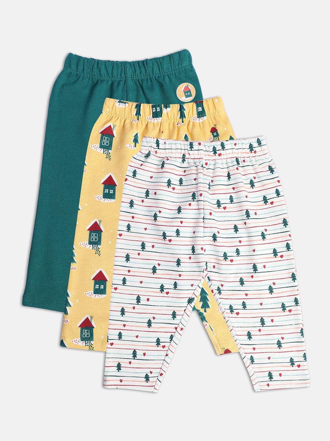MINI KLUB Infant Girls Pack Of 3 Printed Pure Cotton Lounge Pants-picture-45