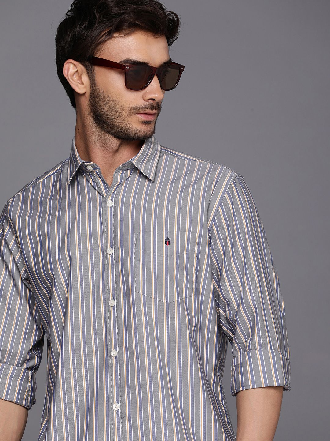 Louis Philippe Sport Slim Fit Striped Pure Cotton Casual Shirt