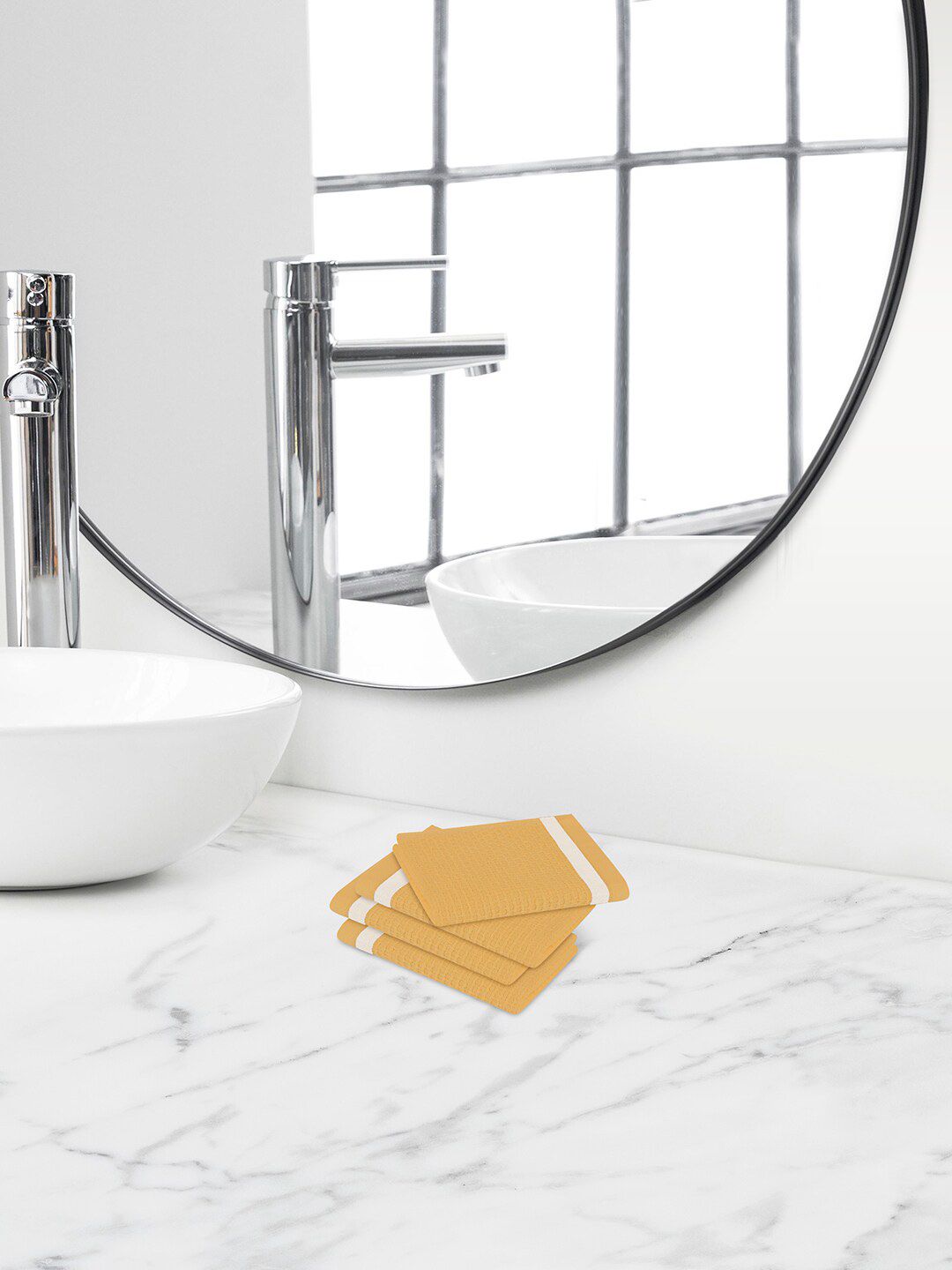 Himeya Yellow 4-Pieces Self-Designed 350 GSM Cotton Face Towels-image-47