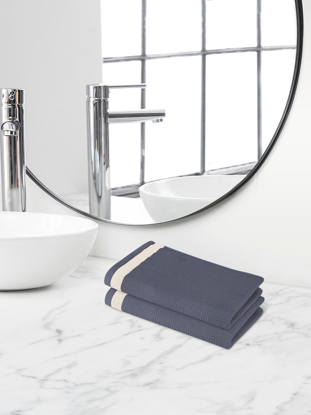Himeya Grey 2 Pieces Self-Designed 350 GSM Cotton Hand Towels-image-21