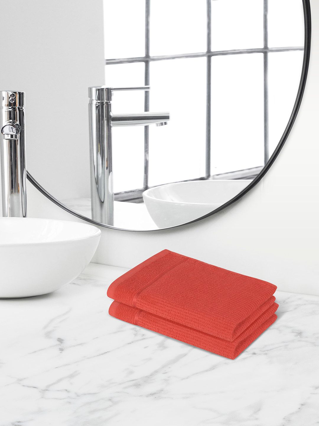 Himeya Red 2 Pieces Terry Cotton Anti-Bacterial 300 GSM Reversible Hand Towels-picture-13