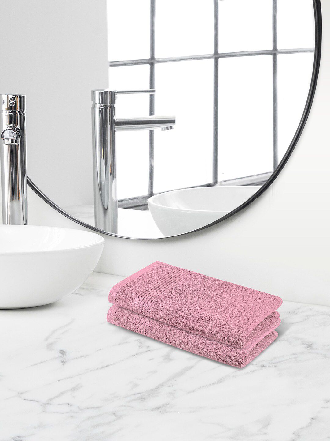 Himeya Pink-Colored 2 Pieces 320 GSM Cotton Hand Towels-image-3