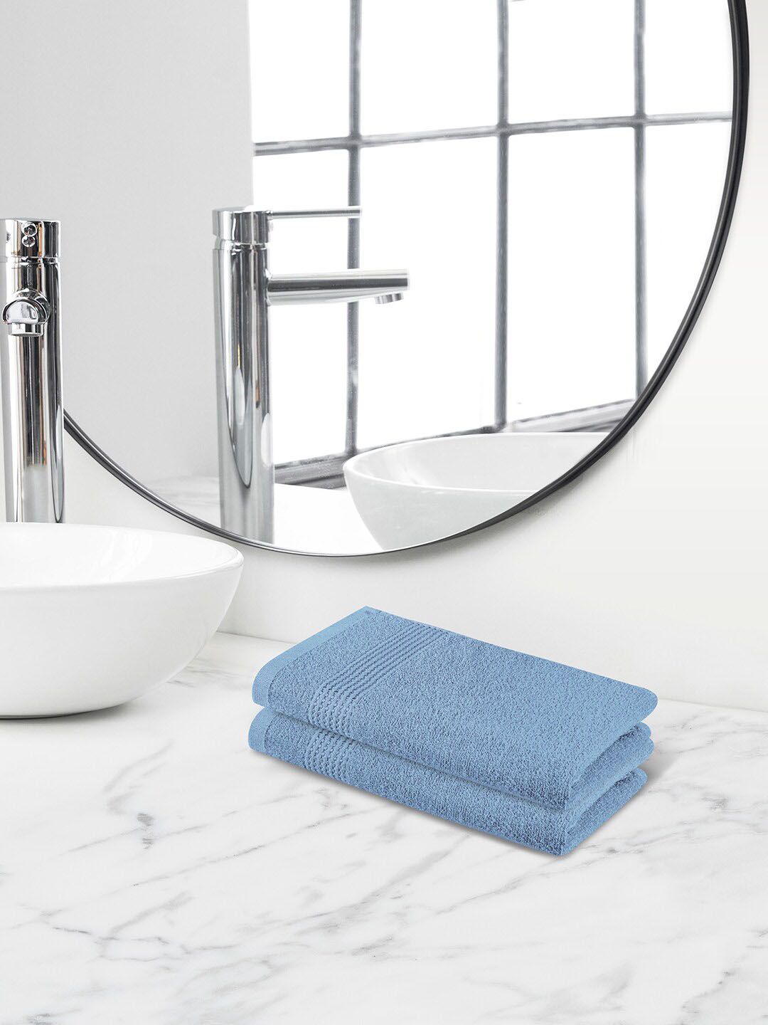 Himeya Blue 2 Pieces Terry Cotton 600 GSM Hand Towels-image-22