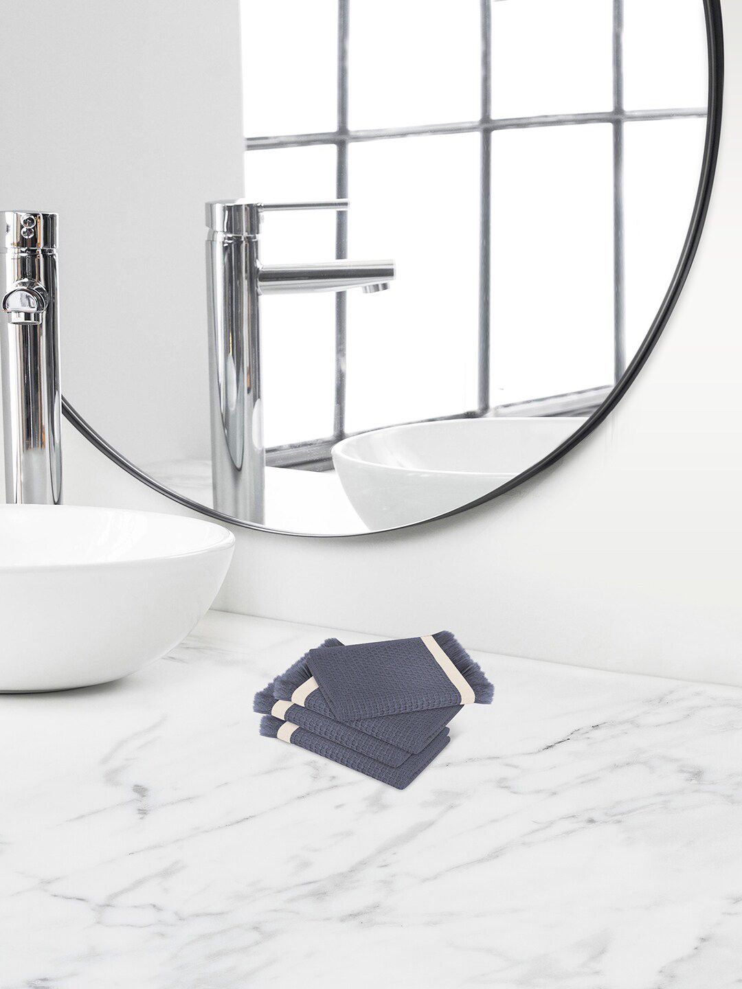 Himeya Grey 4 Pieces Self-Designed 350 GSM Cotton Face Towels-image-43