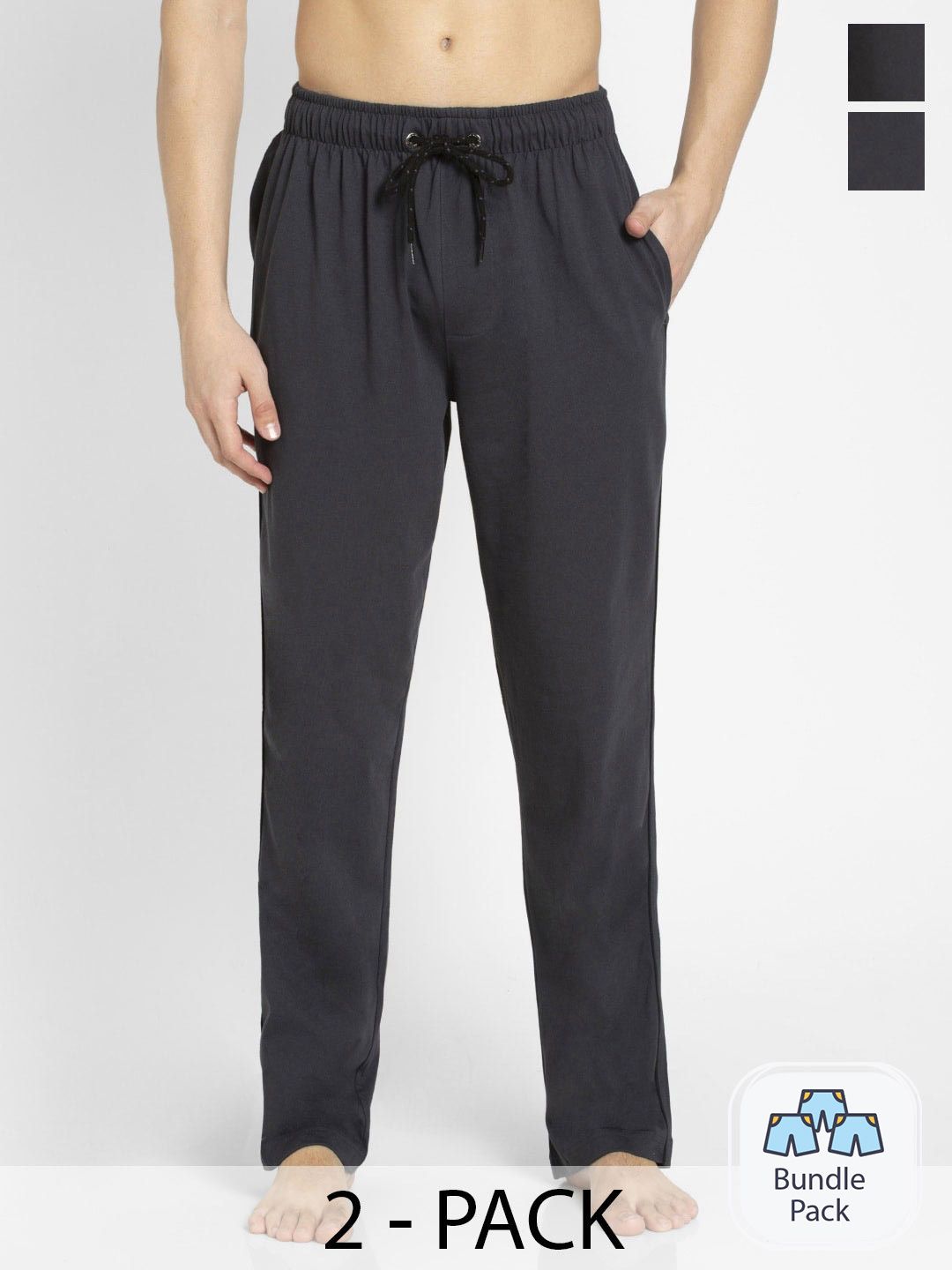 Jockey Men Pack Of 2 Charcoal Grey Solid Lounge Pants-picture-34