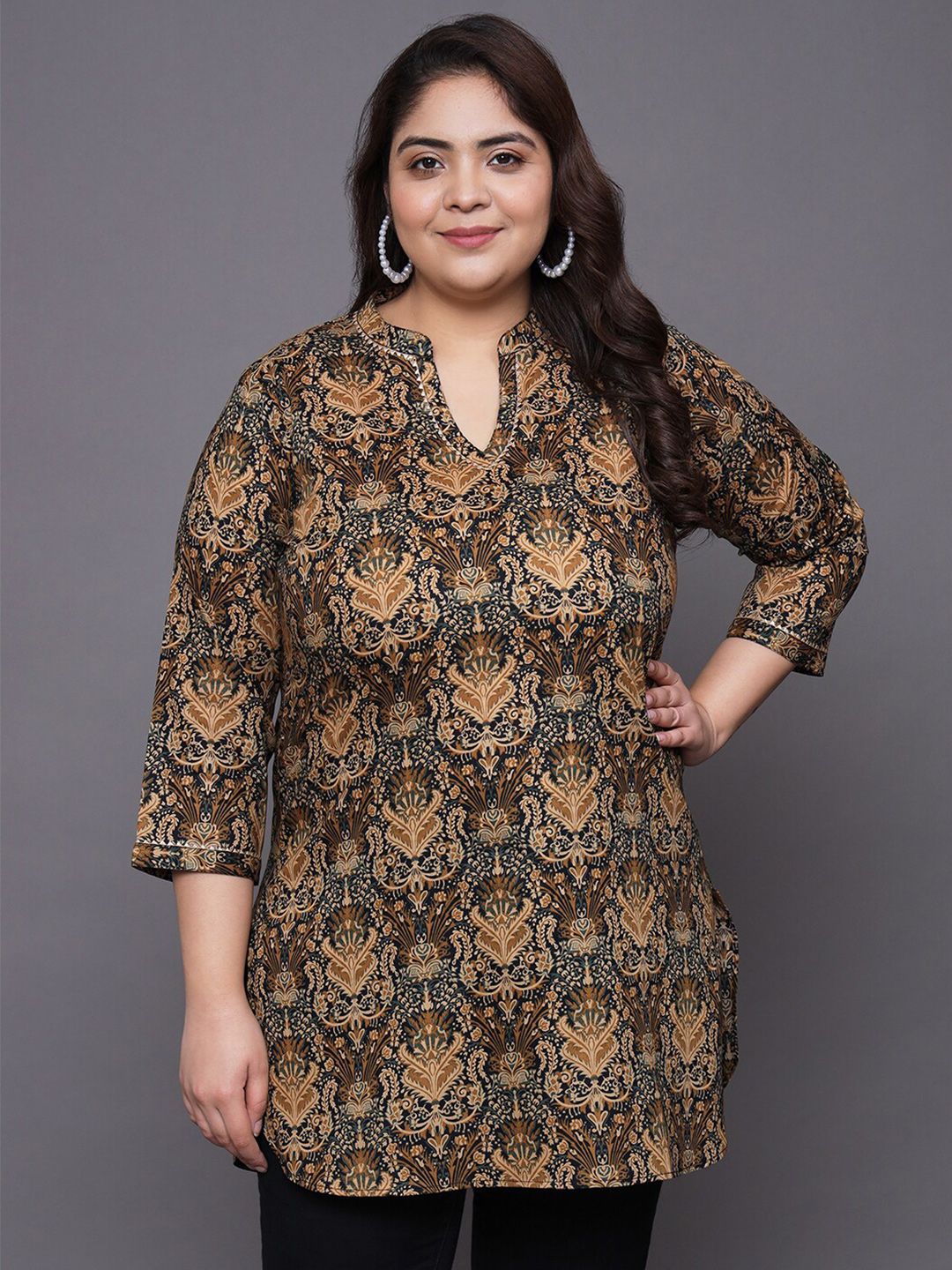 Tissu Plus Size Ethnic Motifs Printed Gotta Patti Pure Cotton Kurti-picture-52
