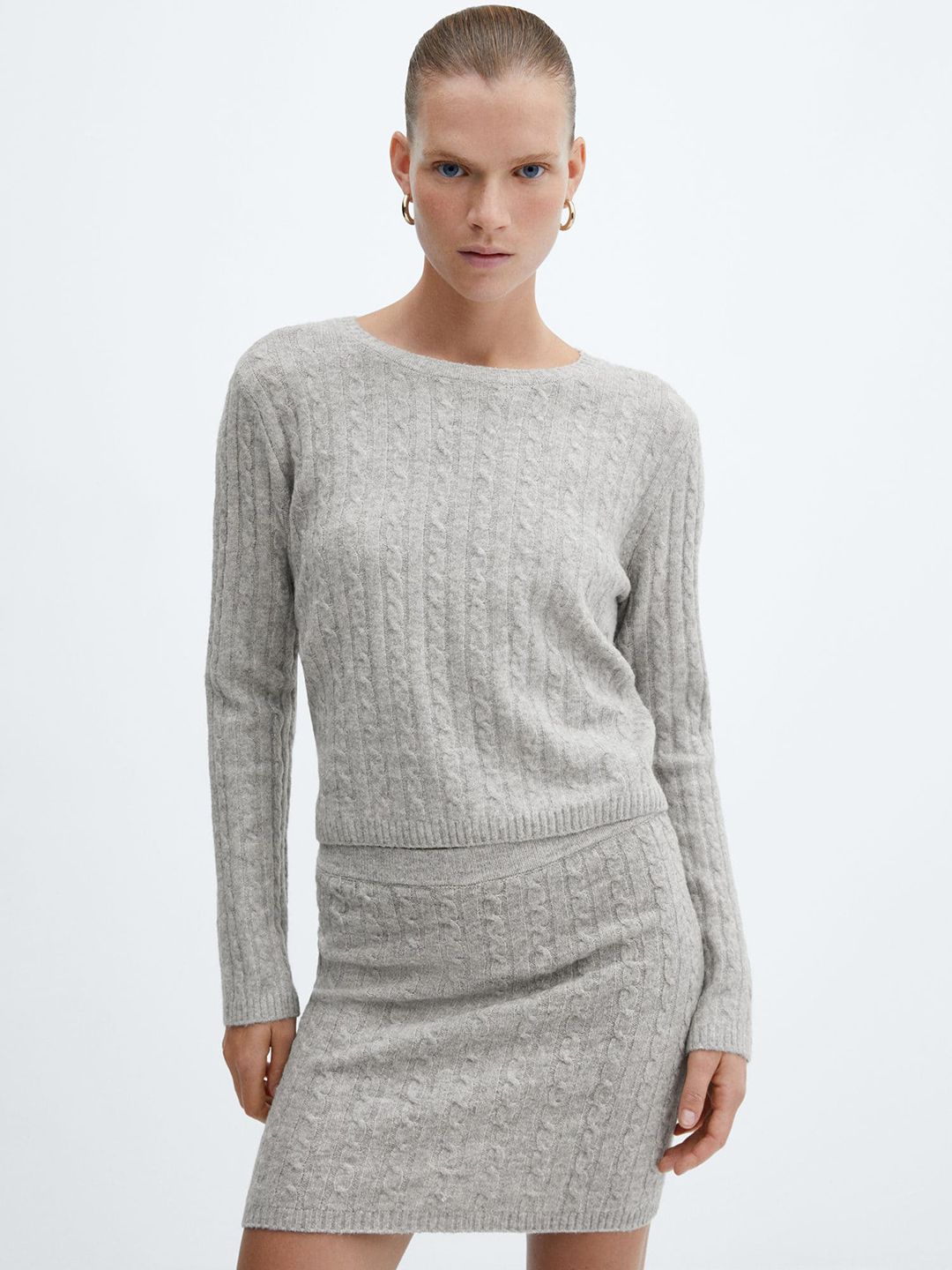MANGO Round Neck Cable Knit Pullover-image-5
