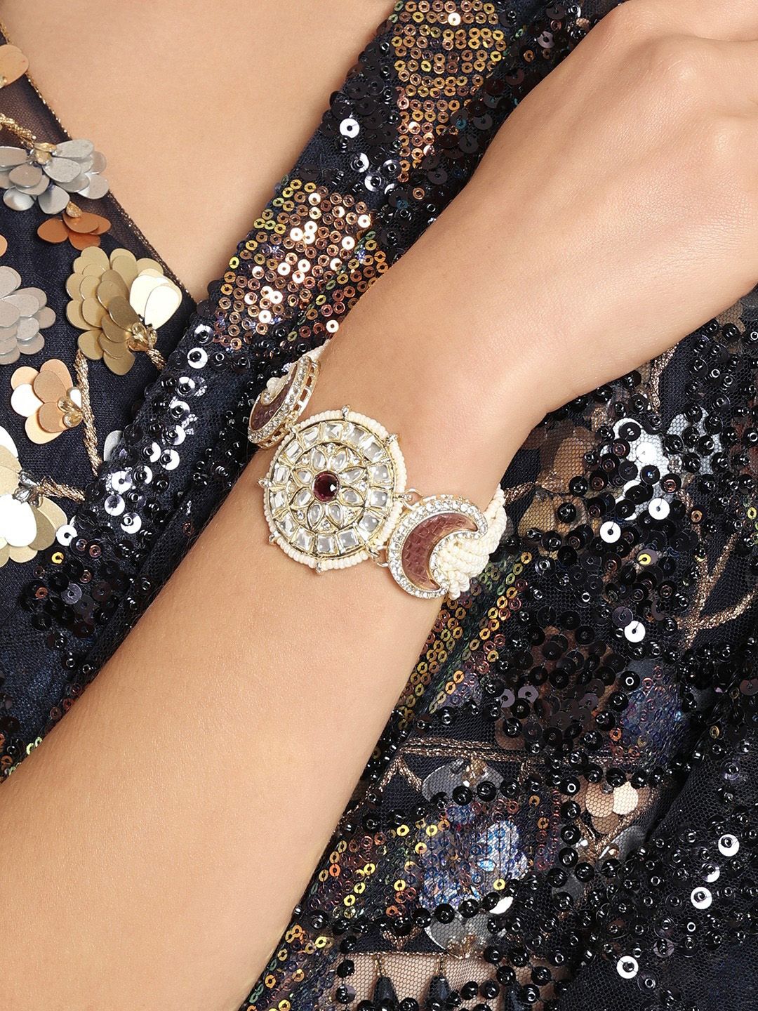 Zaveri Pearls Women Gold-Plated Kundan Studded Wraparound Bracelet-picture-33