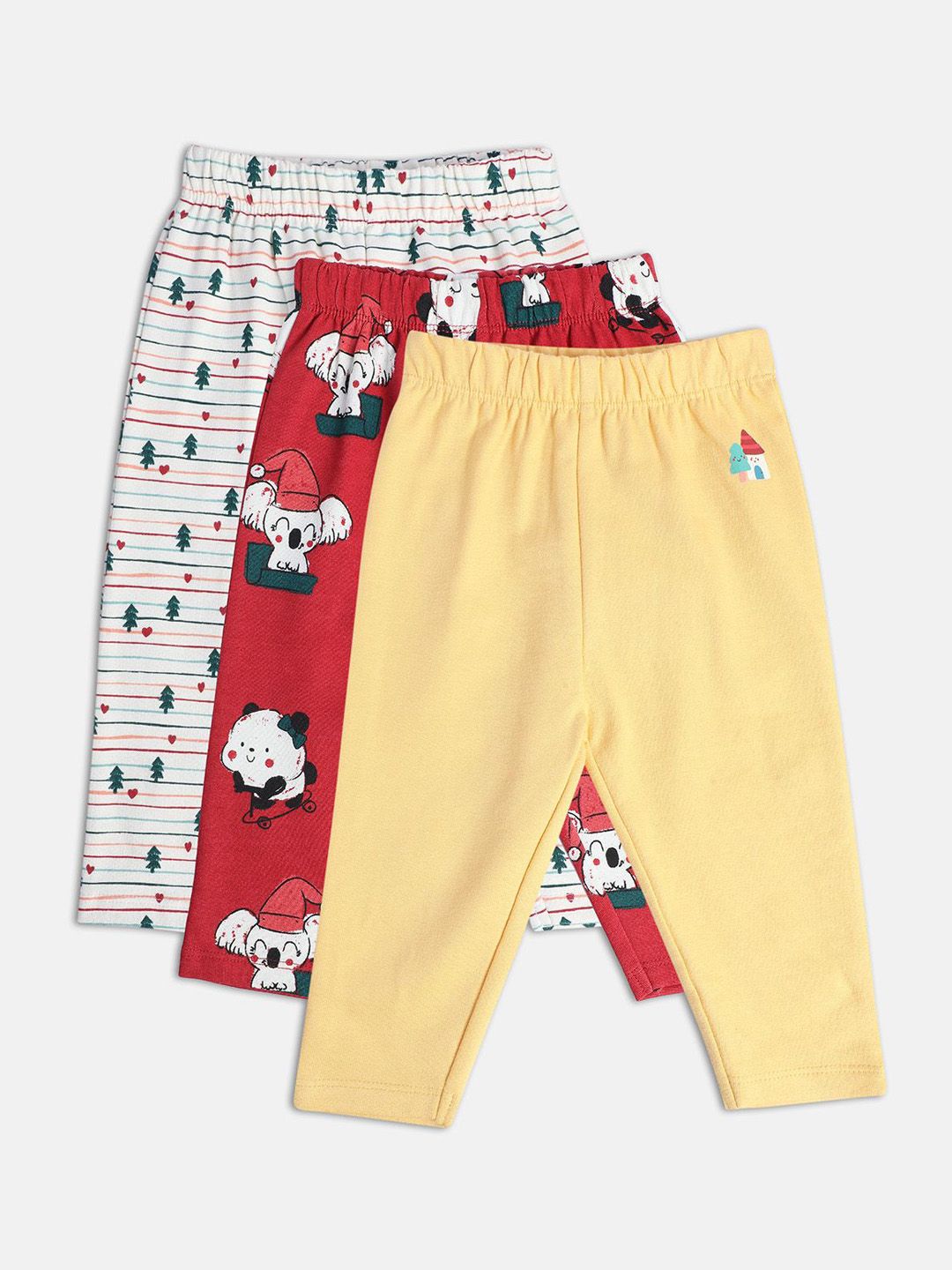 MINI KLUB Girls Pack Of 3 Printed Pure Cotton Lounge Pants-picture-13