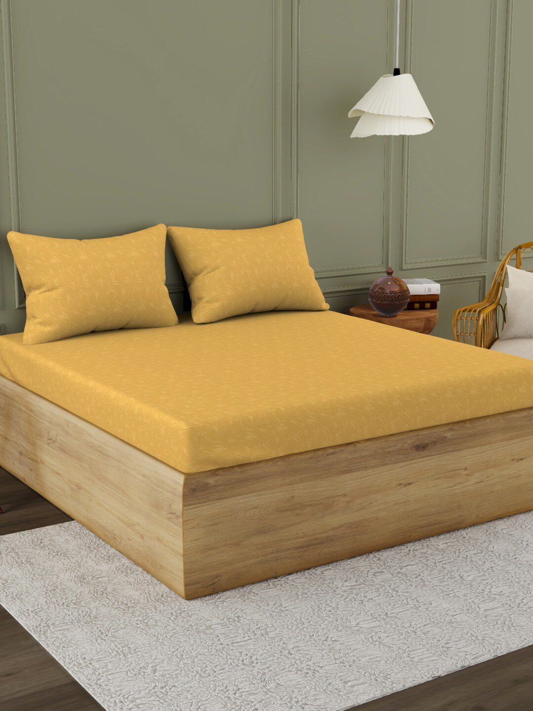 Himeya Gold-Toned Cotton 300 TC King Bedsheet With 2 Pillow Covers-image-25