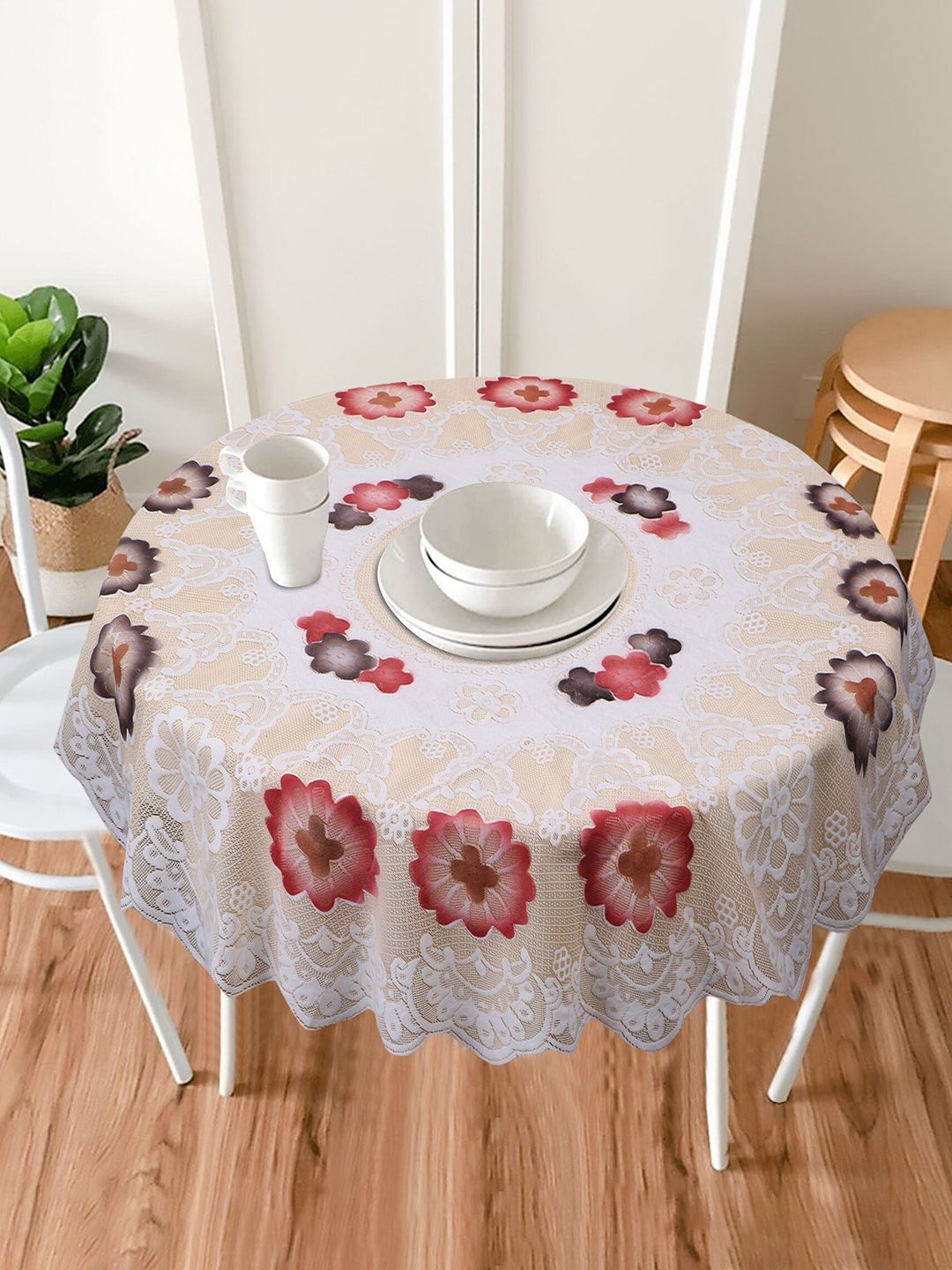 Dakshya Industries Beige Printed Cotton  Round 4 Seater Table Cover-picture-22